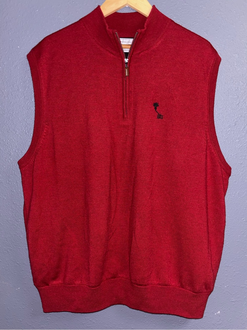 Peter Millar Men's Red Quarter-Zip Wool Golf Sweater Vest